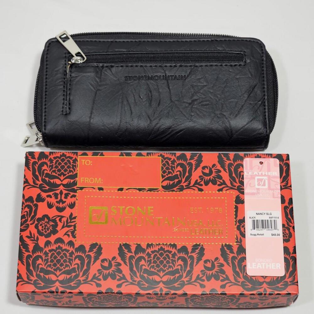 Stone Mountain Nancy Women's Wallet Black Double Zip Around - Picture 3 of 8